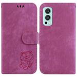 For OnePlus Nord 2 5G Little Tiger Embossed Leather Phone Case(Rose Red)