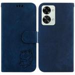 For OnePlus Nord 2T Little Tiger Embossed Leather Phone Case(Dark Blue)