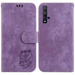 For Huawei nova 5T / Honor 20 Little Tiger Embossed Leather Phone Case(Purple)