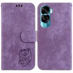 For Honor 90 Lite Little Tiger Embossed Leather Phone Case(Purple)