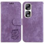 For Honor 90 Pro Little Tiger Embossed Leather Phone Case(Purple)