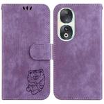 For Honor 90 Little Tiger Embossed Leather Phone Case(Purple)