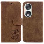 For Honor 90 Little Tiger Embossed Leather Phone Case(Brown)