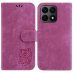 For Honor X8a Little Tiger Embossed Leather Phone Case(Rose Red)