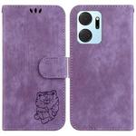 For Honor X7a Little Tiger Embossed Leather Phone Case(Purple)