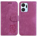 For Honor X7a Little Tiger Embossed Leather Phone Case(Rose Red)