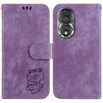 For Honor 80 Little Tiger Embossed Leather Phone Case(Purple)