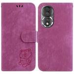 For Honor 80 Little Tiger Embossed Leather Phone Case(Rose Red)