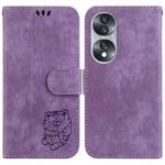 For Honor 70 Little Tiger Embossed Leather Phone Case(Purple)