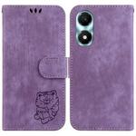 For Honor X5 Plus / Play 40C Little Tiger Embossed Leather Phone Case(Purple)