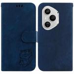 For Honor 400 Pro Global 160.8mm Little Tiger Embossed Leather Phone Case(Dark Blue)