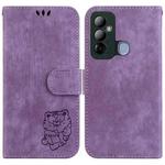 For Tecno Pop 6 Go Little Tiger Embossed Leather Phone Case(Purple)