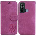 For Tecno Pop 6 Go Little Tiger Embossed Leather Phone Case(Rose Red)