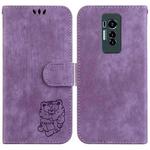 For Tecno Phantom X Little Tiger Embossed Leather Phone Case(Purple)