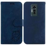 For Tecno Phantom X Little Tiger Embossed Leather Phone Case(Dark Blue)