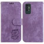 For Tecno Pova 2 Little Tiger Embossed Leather Phone Case(Purple)
