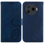For Tecno Camon 30 Pro Little Tiger Embossed Leather Phone Case(Dark Blue)