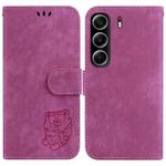 For Tecno Camon 40 Little Tiger Embossed Leather Phone Case(Rose Red)
