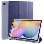 For Samsung Galaxy Tab S6 Lite P610 3-folding Horizontal Flip PU Leather + Shockproof TPU Case with Holder & Pen Slot(Dark Blue)