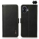 For Nothing Phone 2 KHAZNEH Side-Magnetic Litchi Genuine Leather RFID Phone Case(Black)