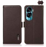 For Honor X50i 5G/90 Lite KHAZNEH Side-Magnetic Litchi Genuine Leather RFID Phone Case(Brown)