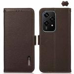 For Honor 200 Lite Global KHAZNEH Side-Magnetic Litchi Genuine Leather RFID Phone Case(Brown)