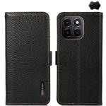 For Honor X6C 4G KHAZNEH Side-Magnetic Litchi Genuine Leather RFID Phone Case(Black)