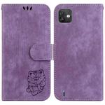 For Wiko Y82 Little Tiger Embossed Leather Phone Case(Purple)