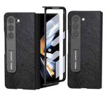 For Samsung Galaxy Z Fold5 ABEEL Integrated Dual Color Lichi Texture PU Phone Case with Holder(Black)