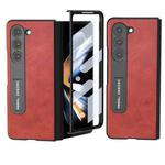 For Samsung Galaxy Z Fold5 ABEEL Integrated Two-color Calf Texture PU Phone Case with Holder(Red)