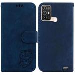 For ZTE Blade A52 Little Tiger Embossed Leather Phone Case(Dark Blue)