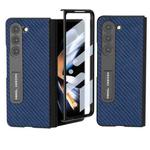 For Samsung Galaxy Z Fold5 ABEEL Integrated Carbon Fiber Texture Protective Phone Case with Holder(Dark Blue)
