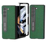 For Samsung Galaxy Z Fold5 ABEEL Integrated Genuine Leather Litchi Texture Phone Case with Holder(Green)