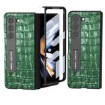 For Samsung Galaxy Z Fold5 ABEEL Integrated Crocodile Texture Genuine Leather Phone Case with Holder(Green)