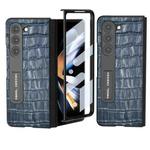 For Samsung Galaxy Z Fold5 ABEEL Integrated Crocodile Texture Genuine Leather Phone Case with Holder(Blue)