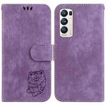 For OPPO Find X3 Neo / Reno5 Pro+ 5G Little Tiger Embossed Leather Phone Case(Purple)