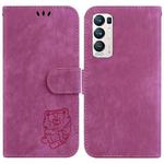 For OPPO Find X3 Neo / Reno5 Pro+ 5G Little Tiger Embossed Leather Phone Case(Rose Red)