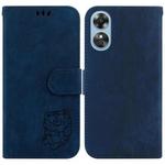 For OPPO A17 / A17K Little Tiger Embossed Leather Phone Case(Dark Blue)
