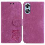 For OPPO A17 / A17K Little Tiger Embossed Leather Phone Case(Rose Red)