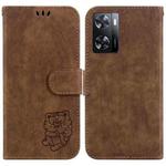 For OPPO A57 4G / 5G / A57S 4G Global Little Tiger Embossed Leather Phone Case(Brown)