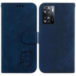 For OPPO A57 4G / 5G / A57S 4G Global Little Tiger Embossed Leather Phone Case(Dark Blue)