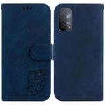 For OPPO A74 5G / A93 5G / A54 5G Little Tiger Embossed Leather Phone Case(Dark Blue)