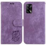 For OPPO A74 4G / F19 4G Little Tiger Embossed Leather Phone Case(Purple)