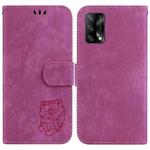 For OPPO A74 4G / F19 4G Little Tiger Embossed Leather Phone Case(Rose Red)