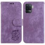 For OPPO A94 4G / F19 Pro / Reno5 F Little Tiger Embossed Leather Phone Case(Purple)