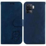 For OPPO A94 4G / F19 Pro / Reno5 F Little Tiger Embossed Leather Phone Case(Dark Blue)