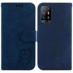 For OPPO A94 5G / F19 Pro+ 5G /Reno5 Z Little Tiger Embossed Leather Phone Case(Dark Blue)