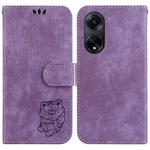 For OPPO A98 5G / F23 5G India Little Tiger Embossed Leather Phone Case(Purple)