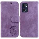 For OPPO Reno7 5G Global /Find X5 Lite Little Tiger Embossed Leather Phone Case(Purple)