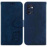 For OPPO Reno7 5G Global /Find X5 Lite Little Tiger Embossed Leather Phone Case(Dark Blue)